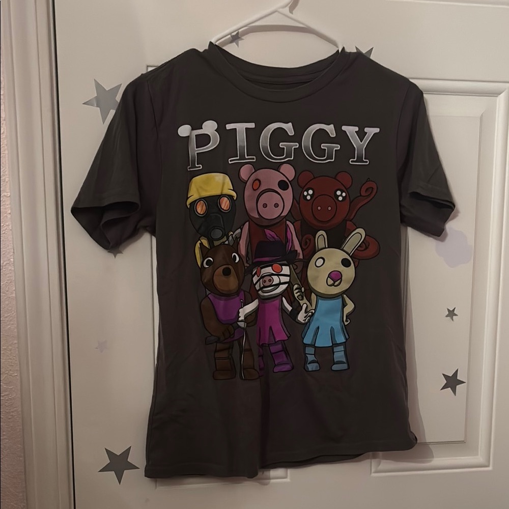Gray Cartoon Graphic Tee Short Sleeve